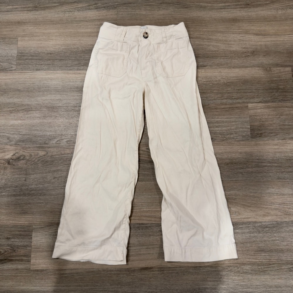 Maeve The Colette Wide Leg Pants Cream High Rise Cropped Trousers 28